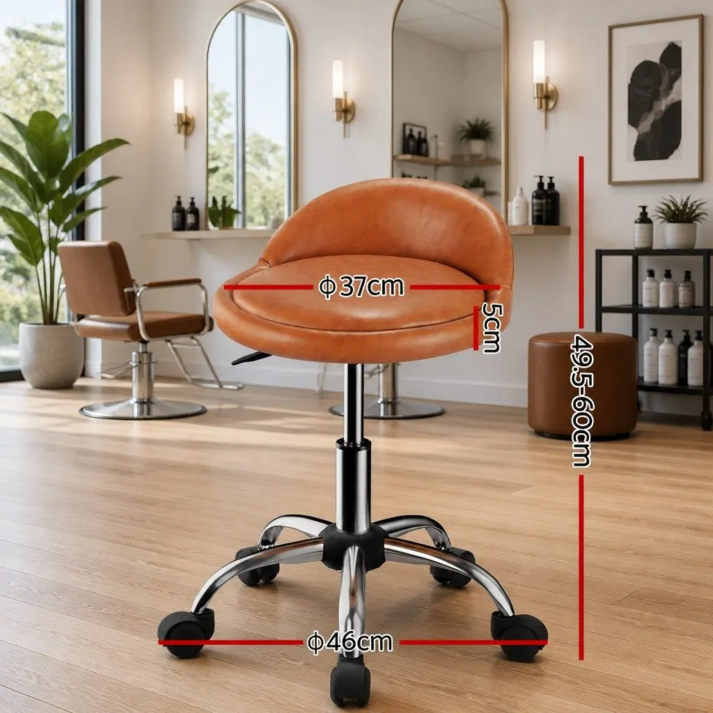 Brown Salon Stool with Adjustable Height and Strong Base