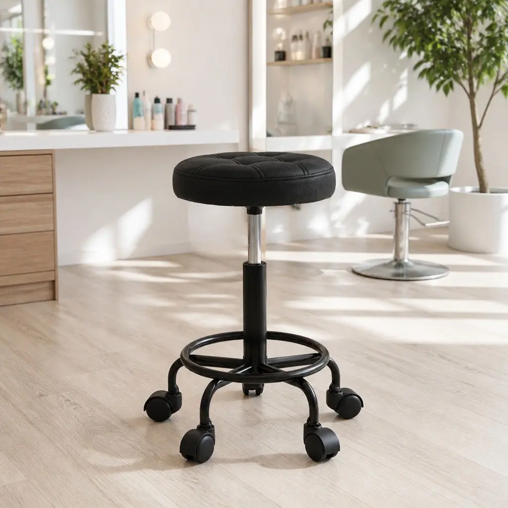 Salon Stool for Salon and Medical Use Black Round Swivel Adjustable Height 50.5 to 66 cm
