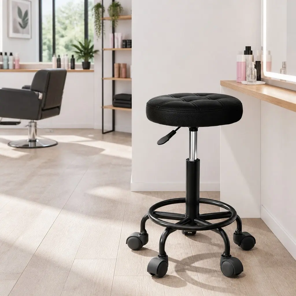 Salon Stool for Salon and Medical Use Black Round Swivel Adjustable Height 50.5 to 66 cm