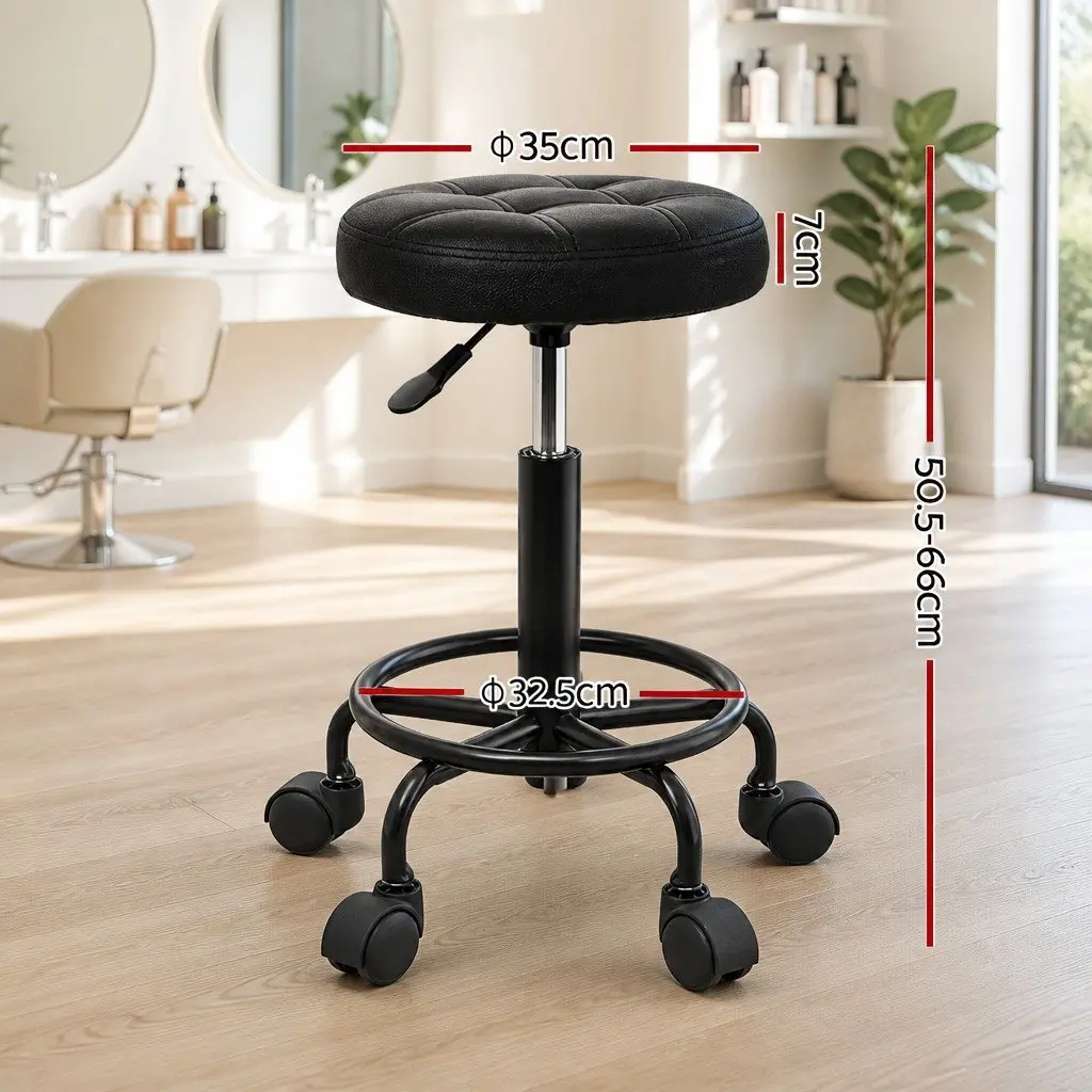 Salon Stool for Salon and Medical Use Black Round Swivel Adjustable Height 50.5 to 66 cm