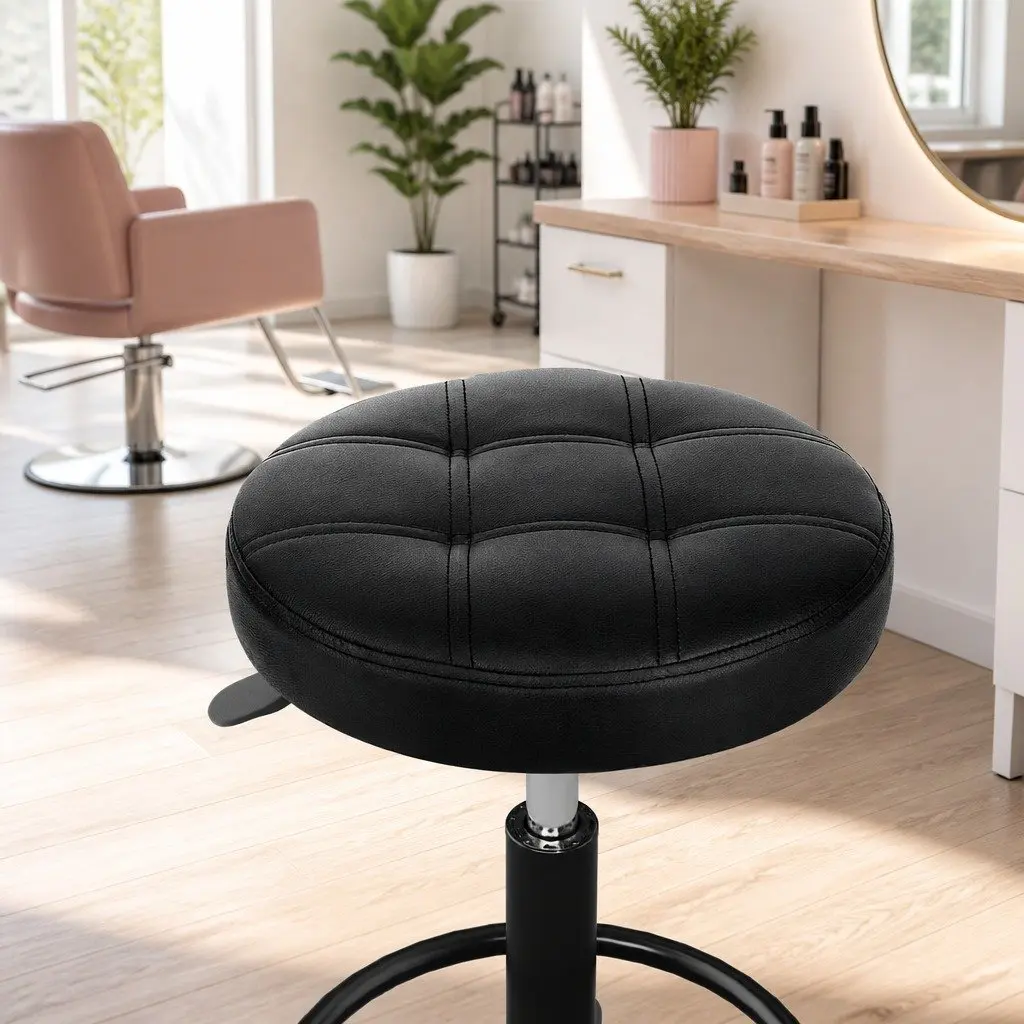 Salon Stool for Salon and Medical Use Black Round Swivel Adjustable Height 50.5 to 66 cm