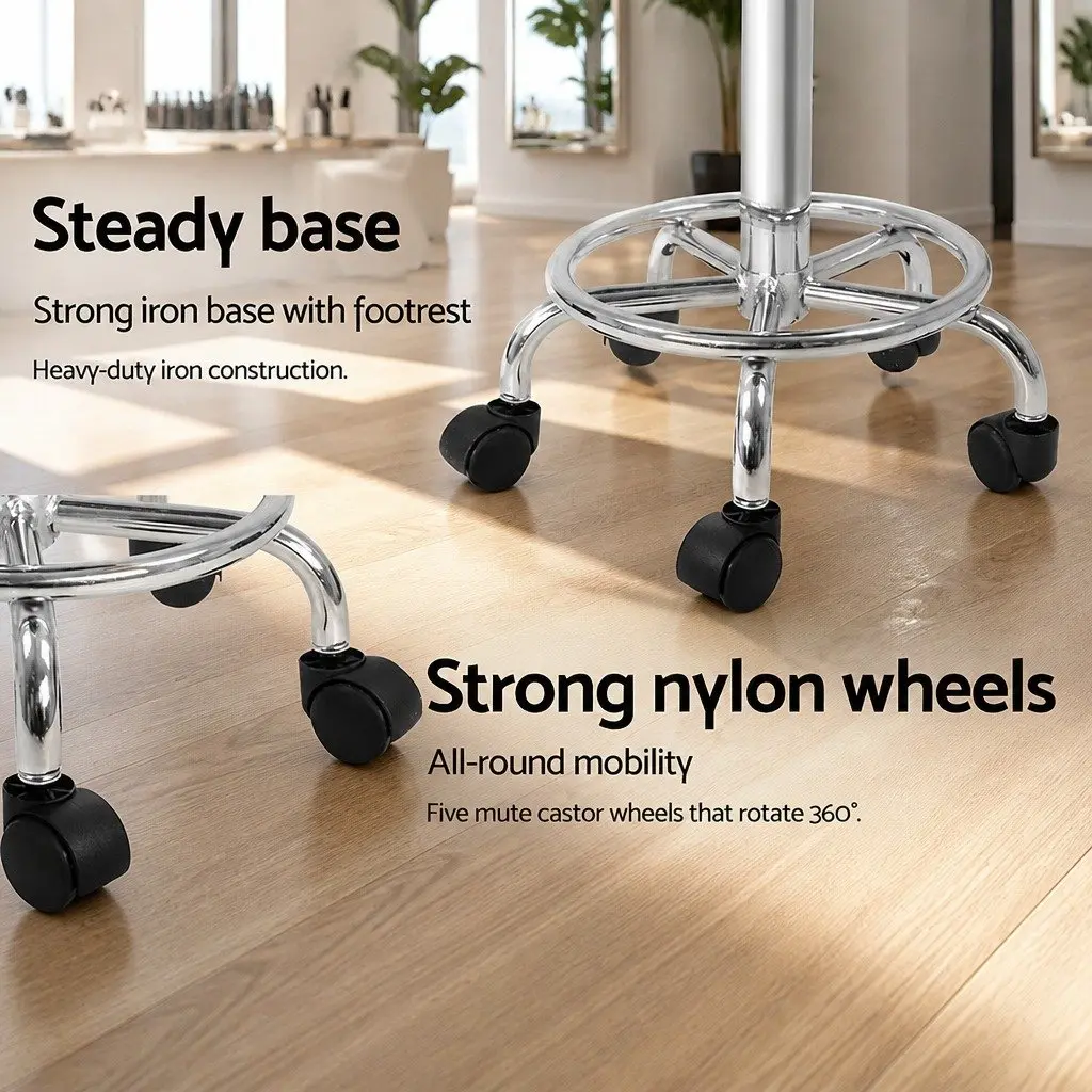 White Saddle Swivel Stool with Adjustable Height and Castor Wheels