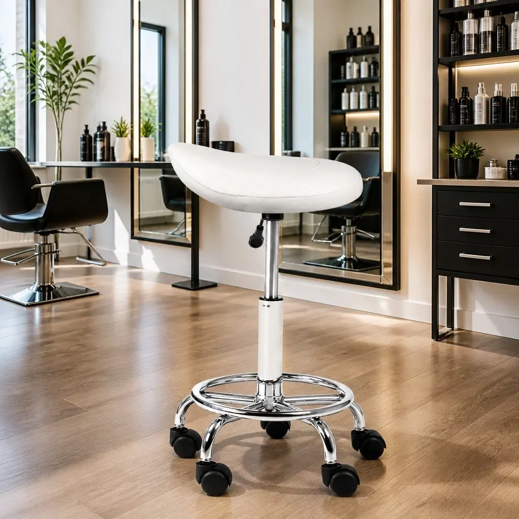 Adjustable White Saddle Stool