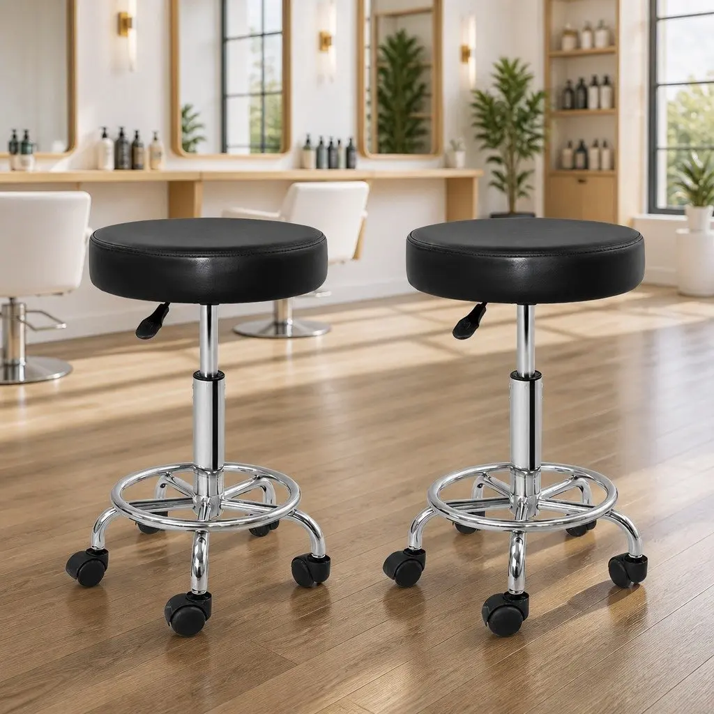 Round Adjustable Salon Stools Black