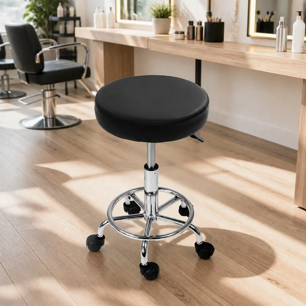 Round Adjustable Salon Stools Black