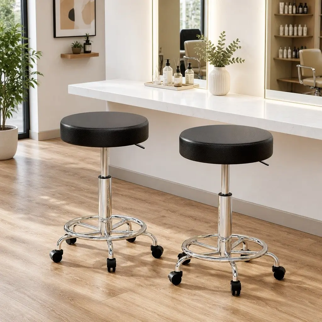 Round Adjustable Salon Stools Black