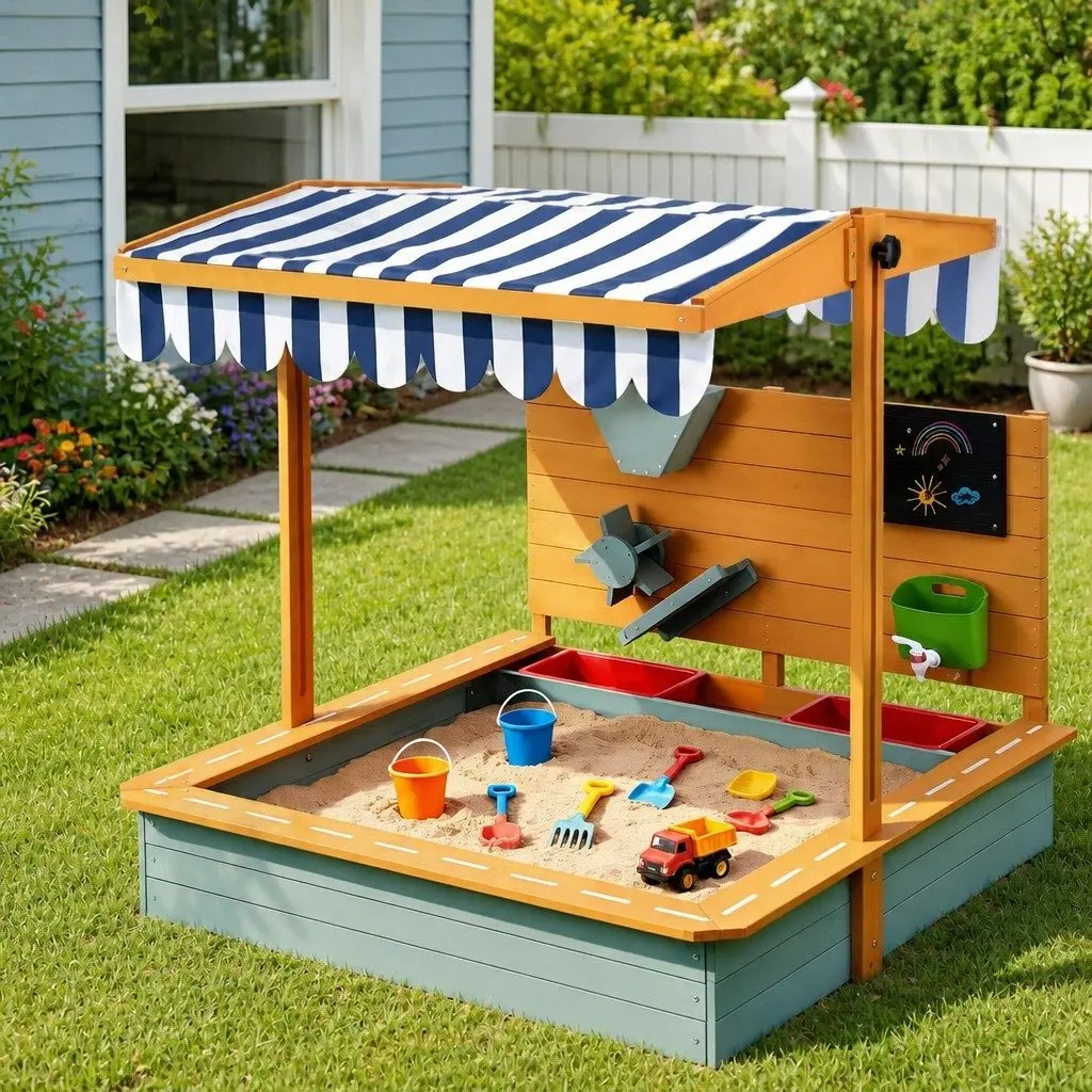 Kids Sandbox Outdoor Play Equipment 110cm with Canopy