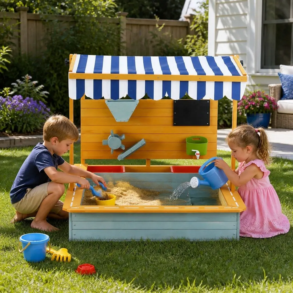 Kids Sandbox Outdoor Play Equipment 110cm with Canopy
