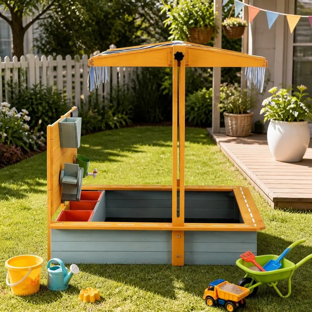 Kids Sandbox Outdoor Play Equipment 110cm with Canopy