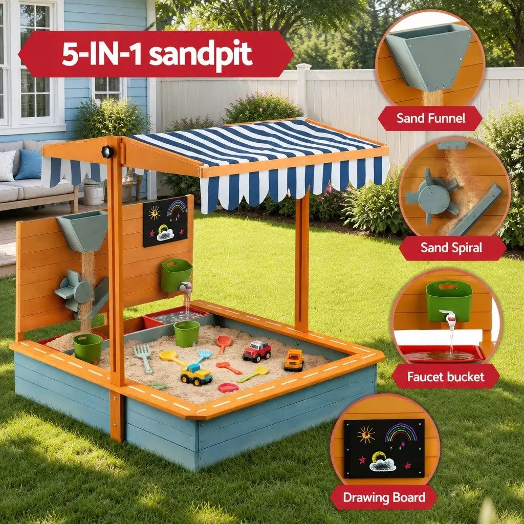 Kids Sandbox Outdoor Play Equipment 110cm with Canopy