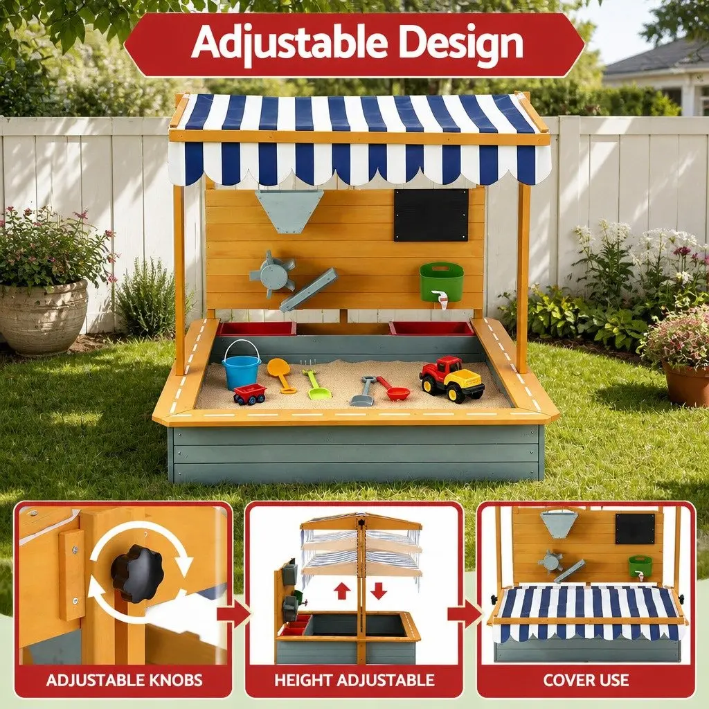 Kids Sandbox Outdoor Play Equipment 110cm with Canopy