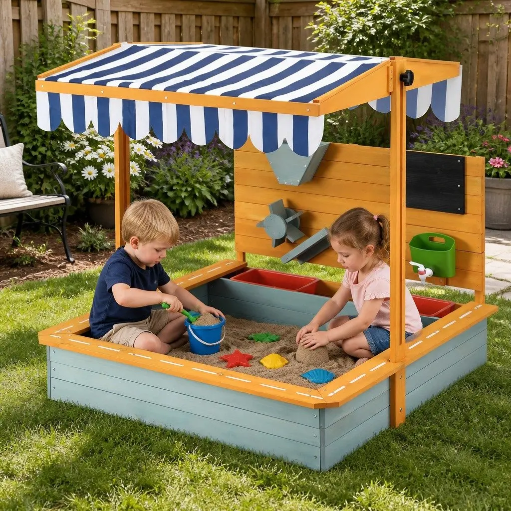 Kids Sandbox Outdoor Play Equipment 110cm with Canopy