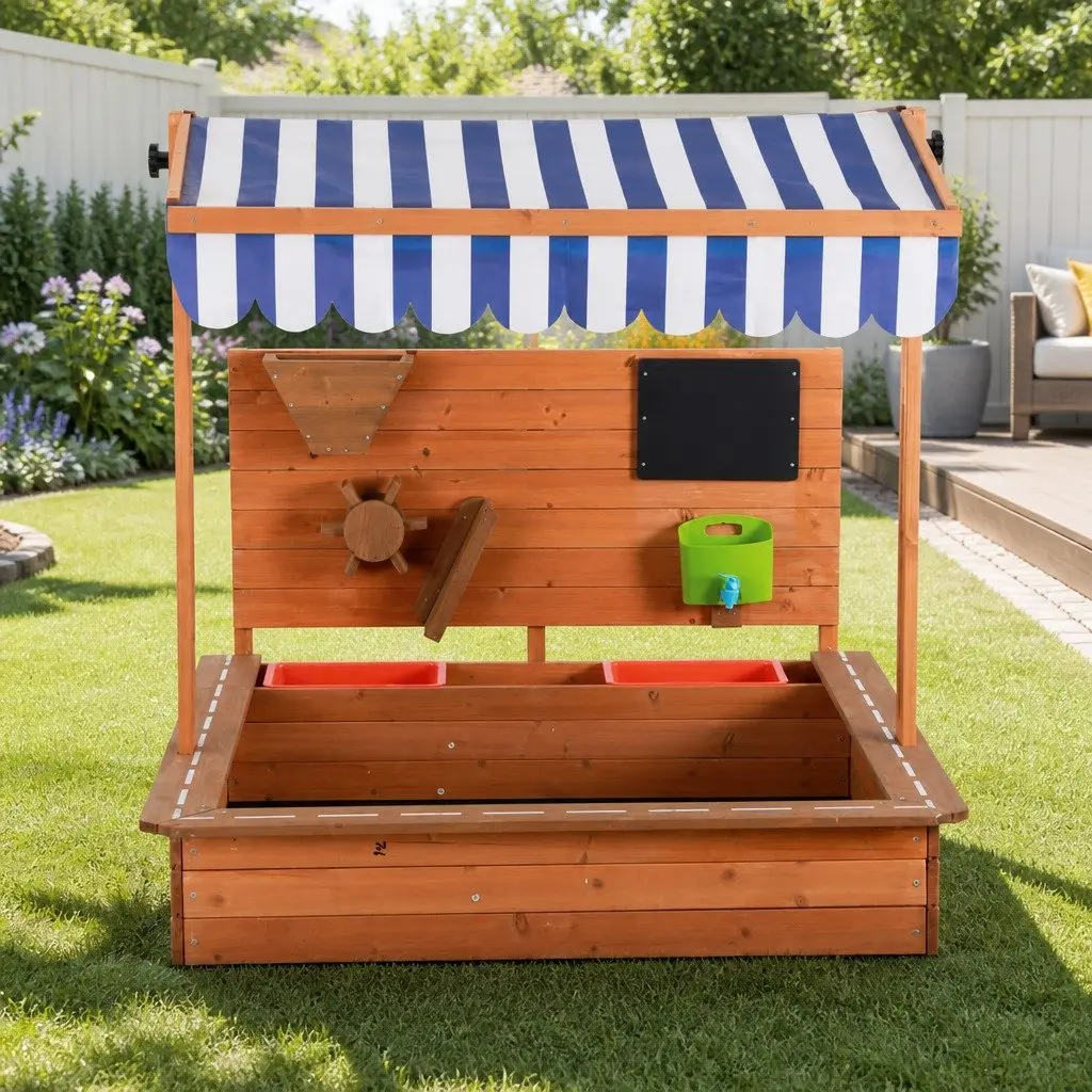 Wooden Sandbox Outdoor Playset with Canopy 110cm