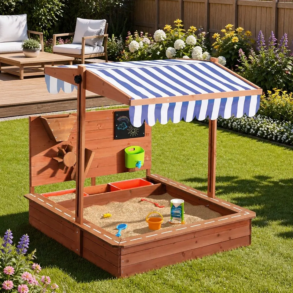 Wooden Sandbox Outdoor Playset with Canopy 110cm
