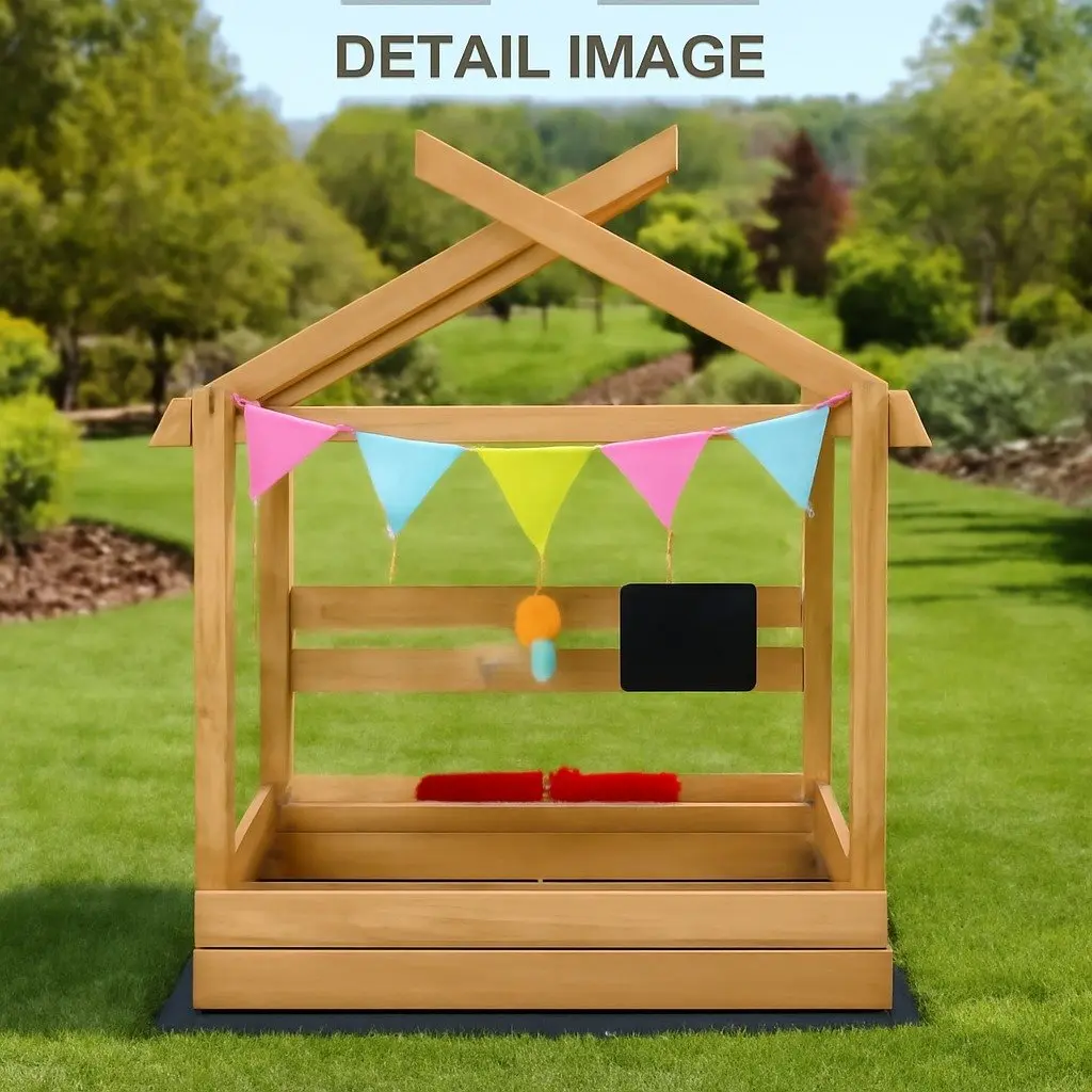 Kids Wooden Sandbox with Canopy and Drawing Board