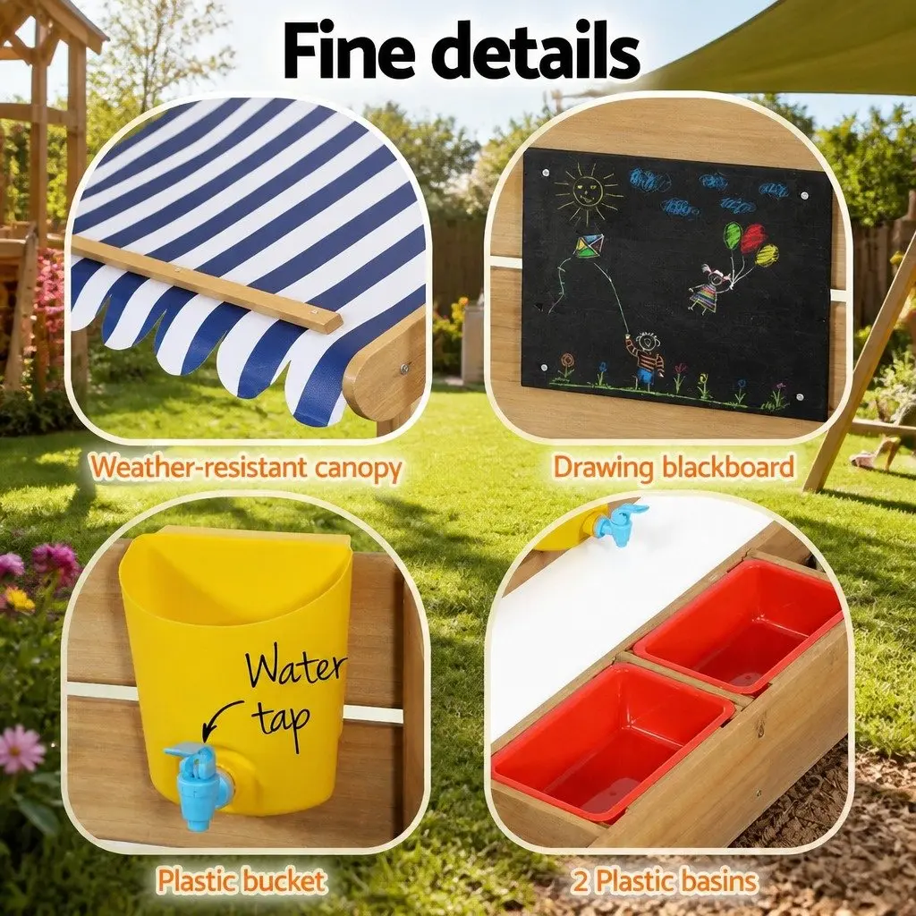 Kids Wooden Sandbox with Canopy and Drawing Board