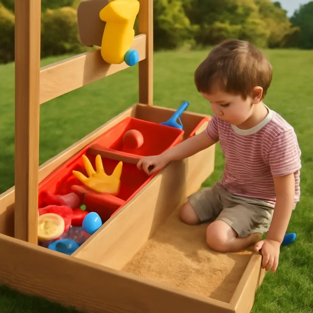 Kids Wooden Sandbox with Canopy and Drawing Board