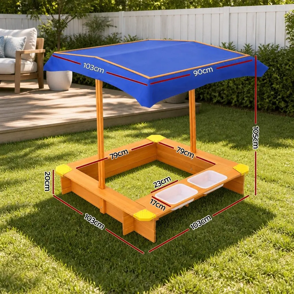 Kids Sandbox with Canopy Water Basin Outdoor Sand Pit Play Equipment 103cm