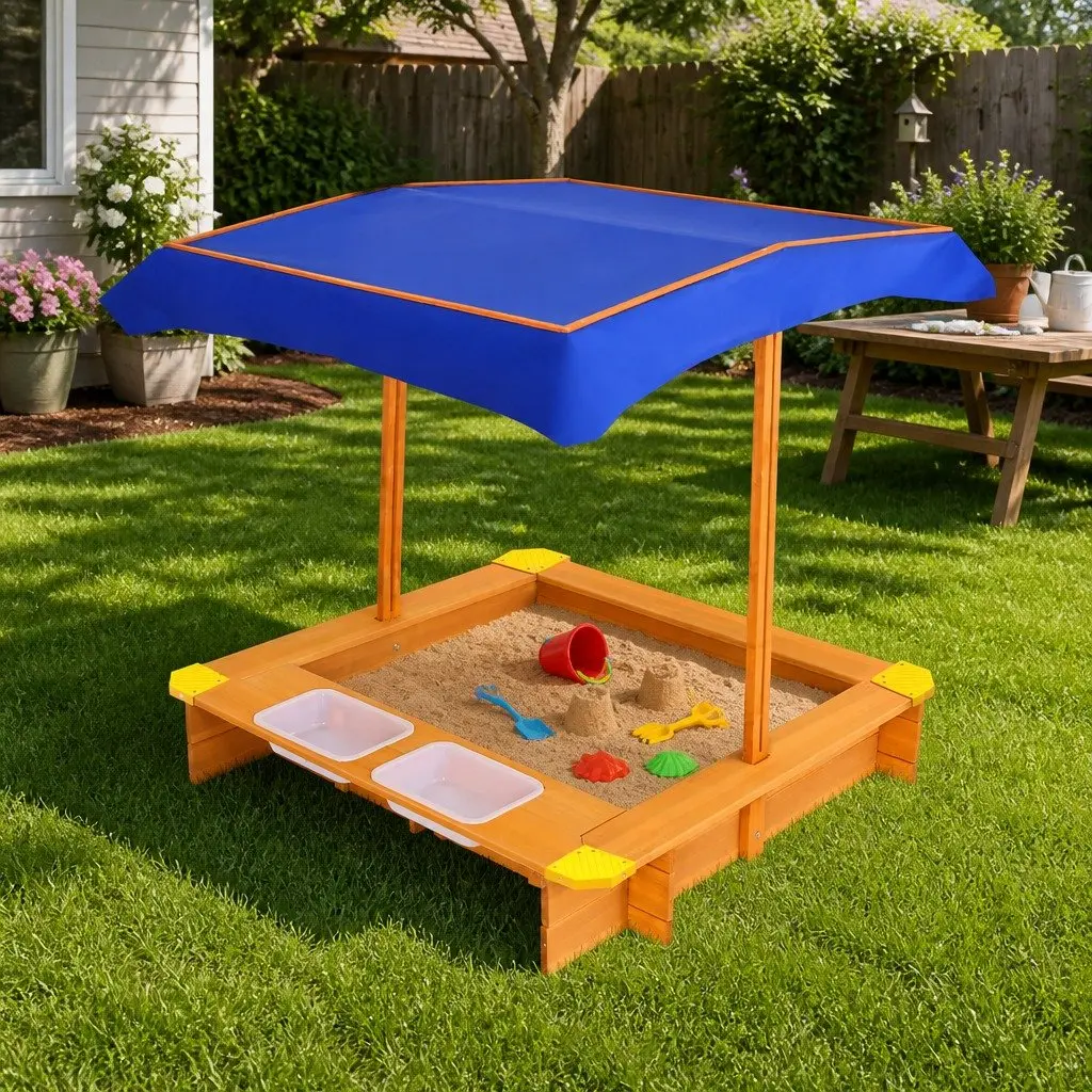 Kids Sandbox with Canopy Water Basin Outdoor Sand Pit Play Equipment 103cm