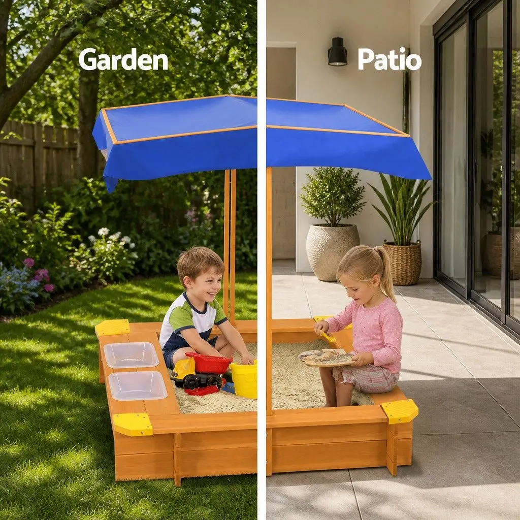 Kids Sandbox with Canopy Water Basin Outdoor Sand Pit Play Equipment 103cm