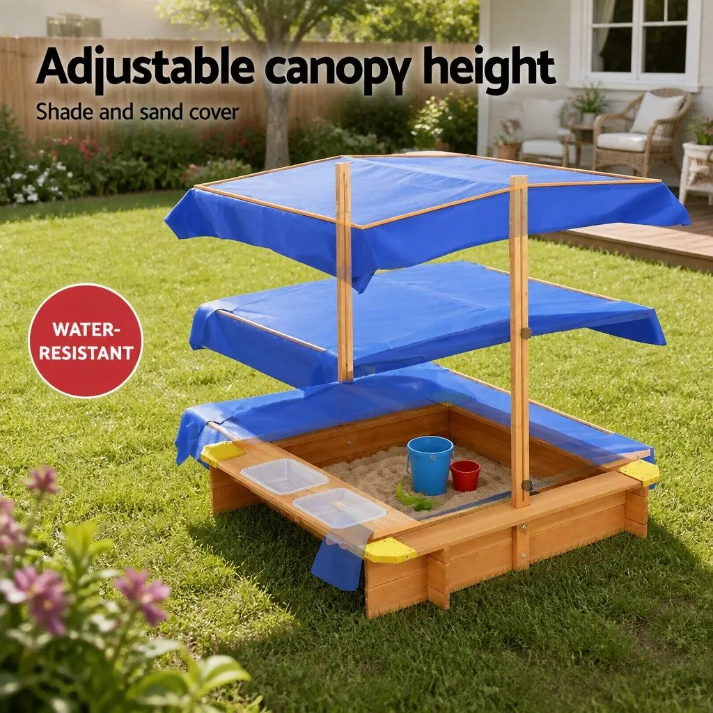 Kids Sandbox with Canopy Water Basin Outdoor Sand Pit Play Equipment 103cm