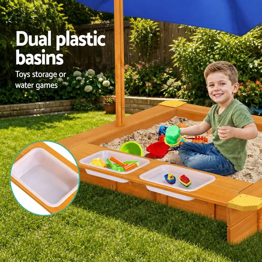 Kids Sandbox with Canopy Water Basin Outdoor Sand Pit Play Equipment 103cm