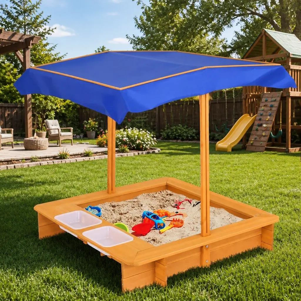 Kids Sandbox with Canopy Water Basin Outdoor Sand Pit Play Equipment 103cm