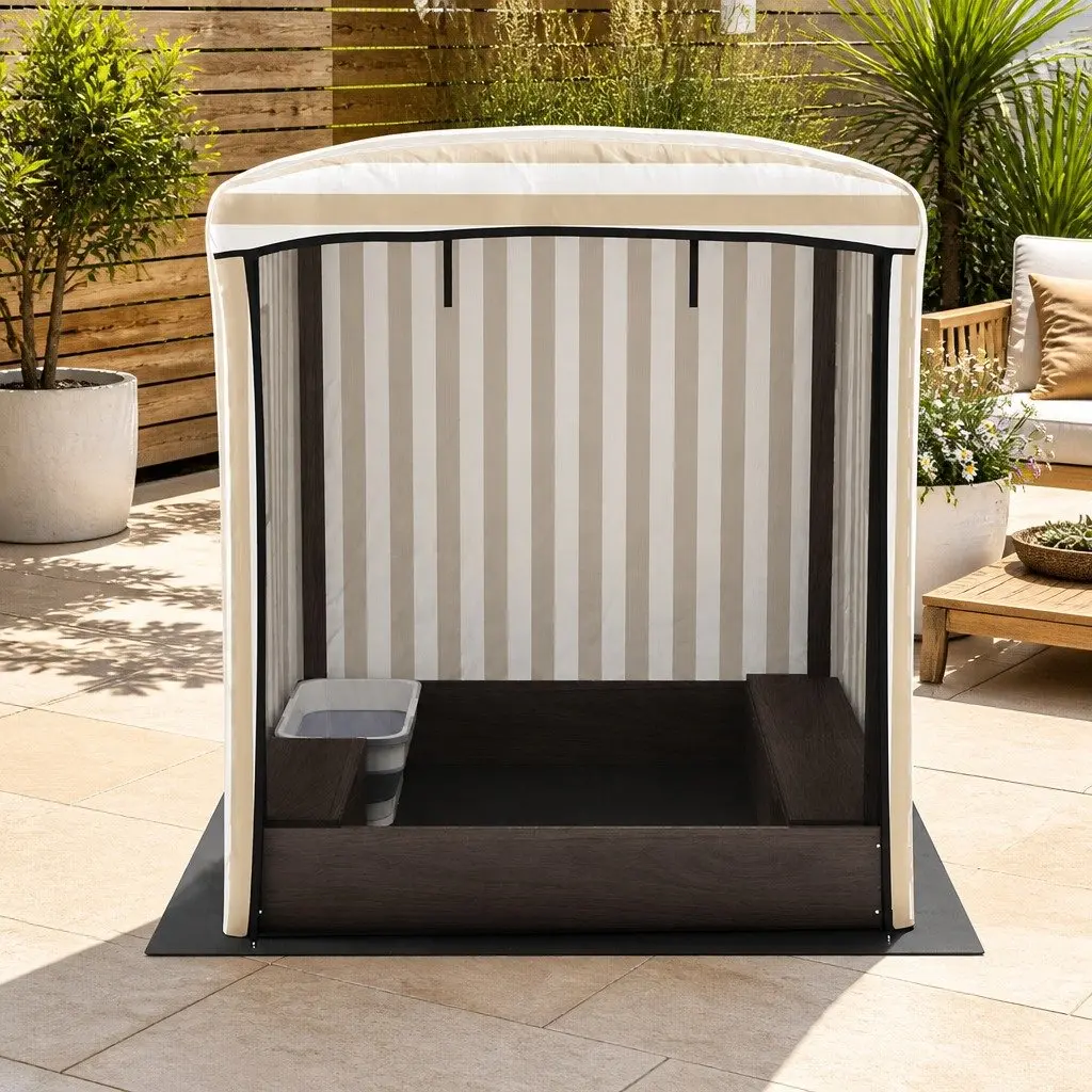 Kids Wooden Sandbox with Canopy 120cm Water Basin Roll-Up Mesh Window Outdoor
