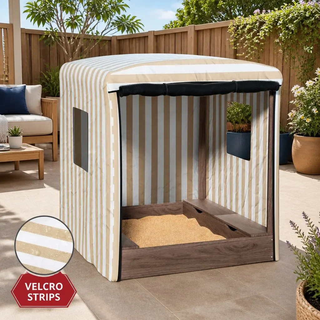 Kids Wooden Sandbox with Canopy 120cm Water Basin Roll-Up Mesh Window Outdoor