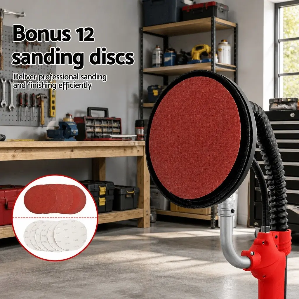 800W Drywall Sander Plaster Wall Board Dust Extendable Arm 6 Speed Control