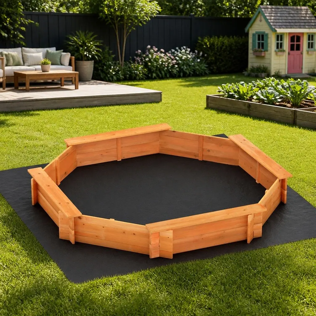 Wooden Octagon Sand Pit with Cover and Ground Sheet