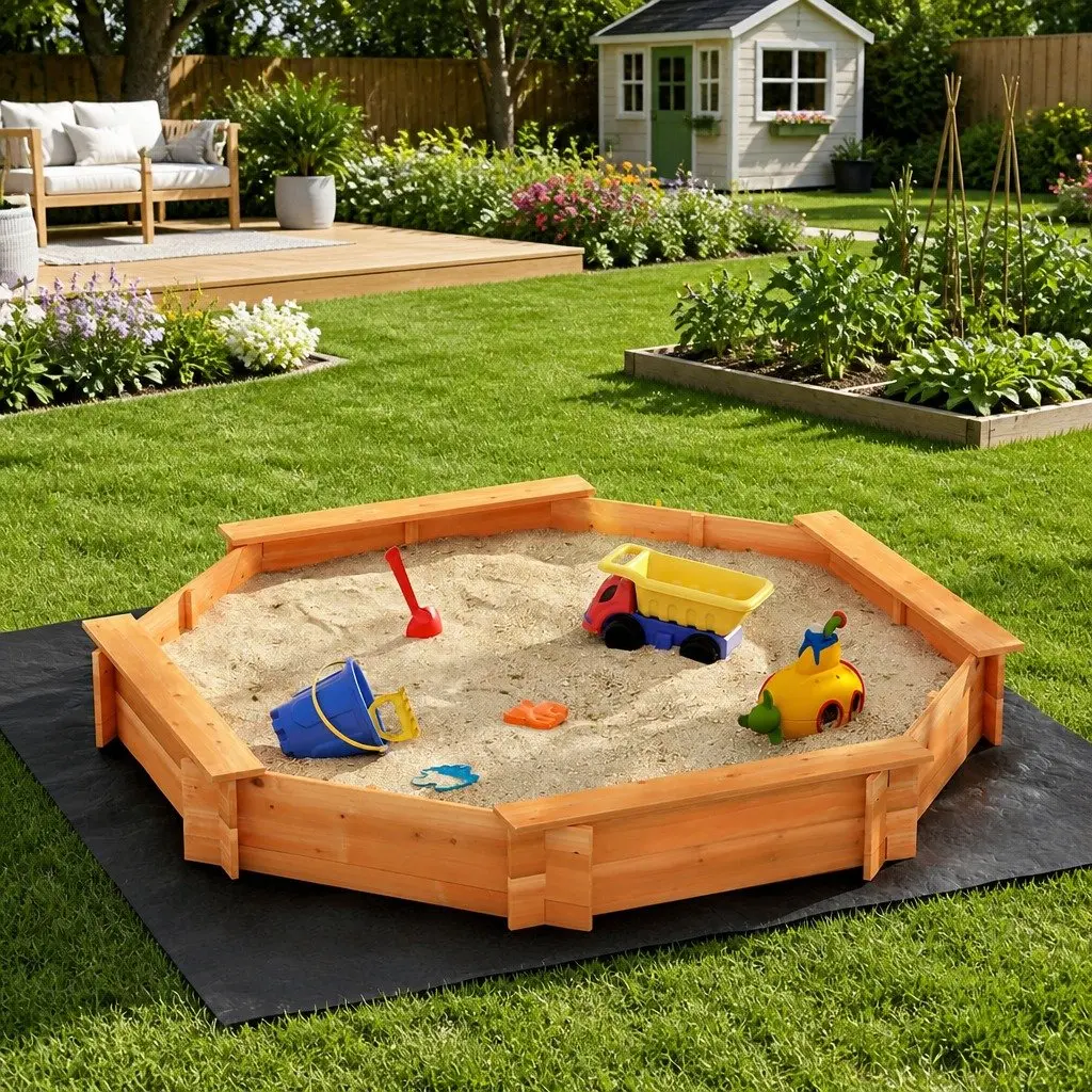 Wooden Sandpit Outdoor Play Equipment Octagon Shape 182cm