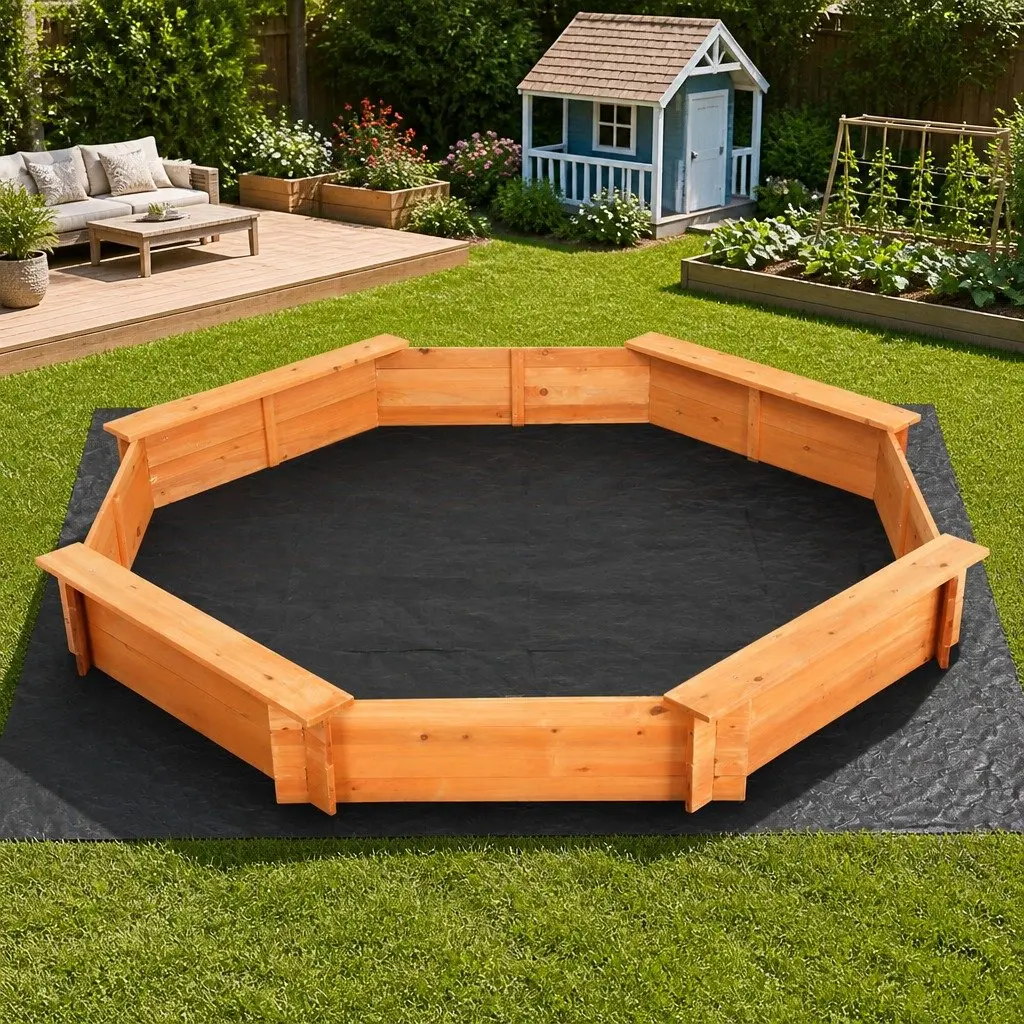 Wooden Sandpit Outdoor Play Equipment Octagon Shape 182cm