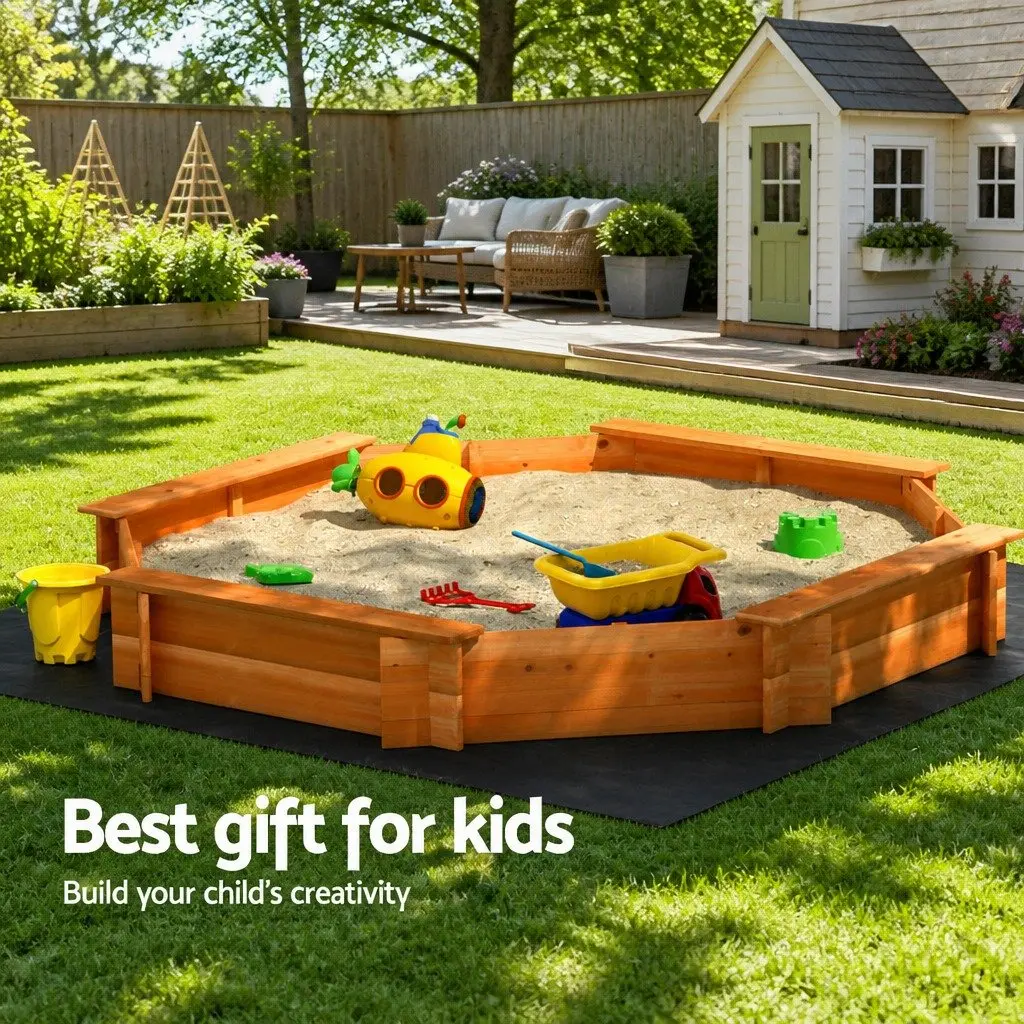 Wooden Sandpit Outdoor Play Equipment Octagon Shape 182cm