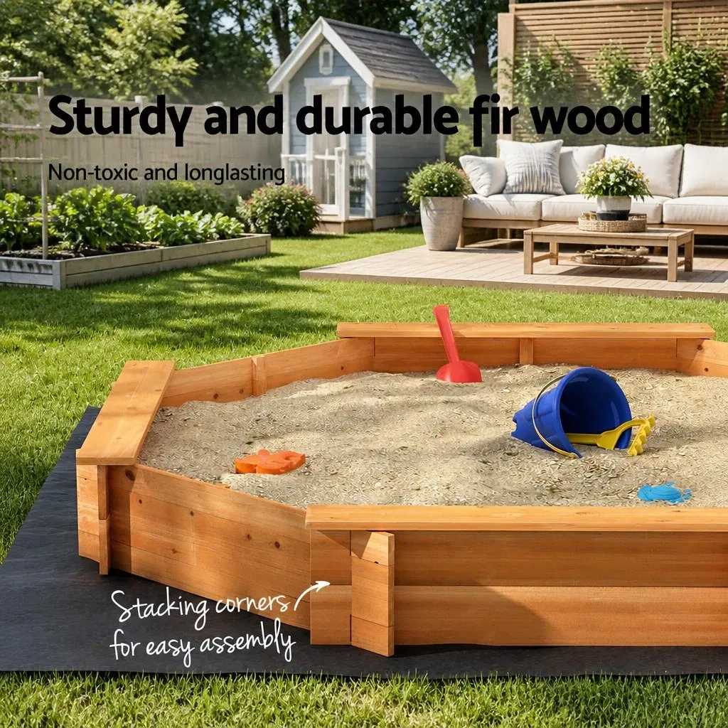 Wooden Sandpit Outdoor Play Equipment Octagon Shape 182cm