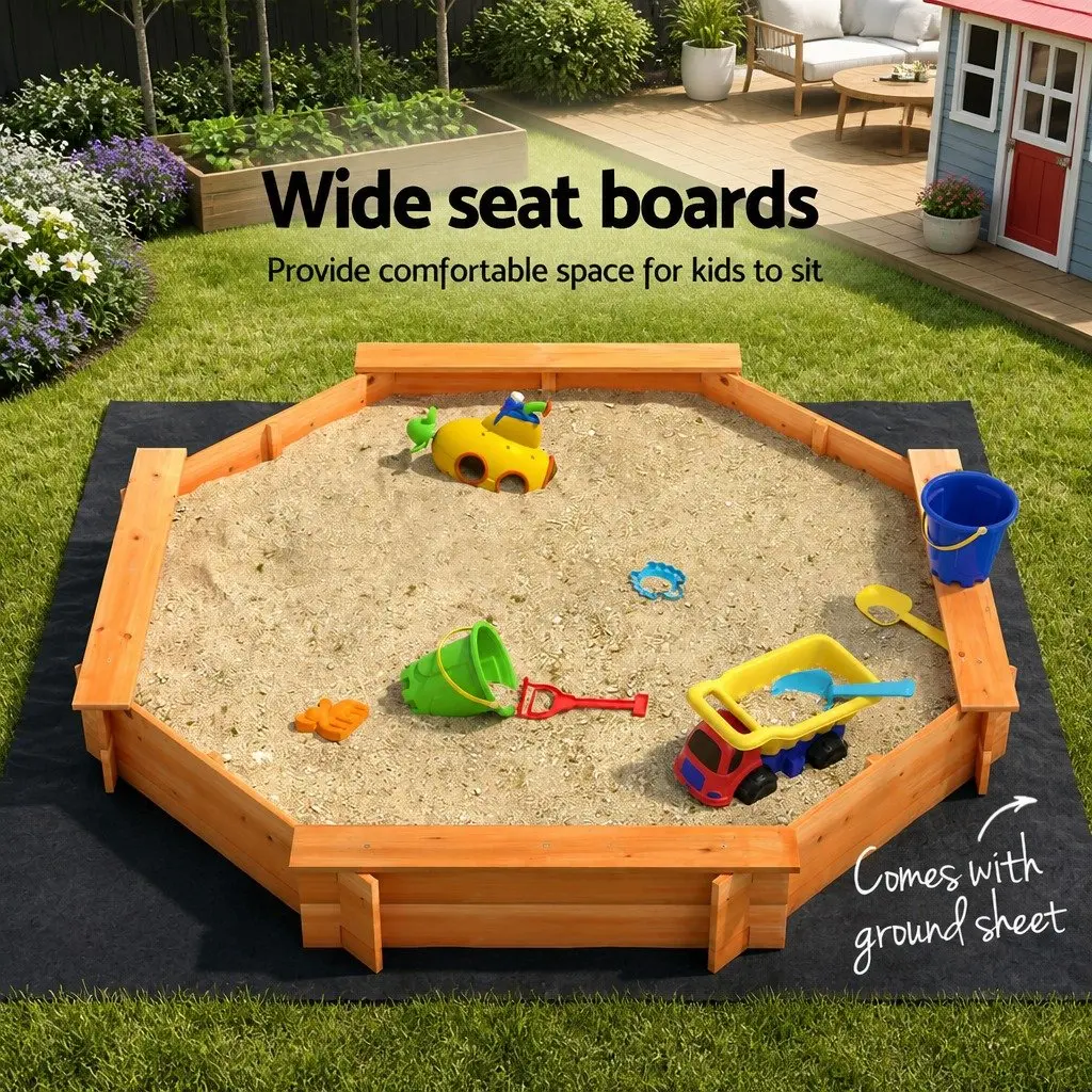 Wooden Sandpit Outdoor Play Equipment Octagon Shape 182cm