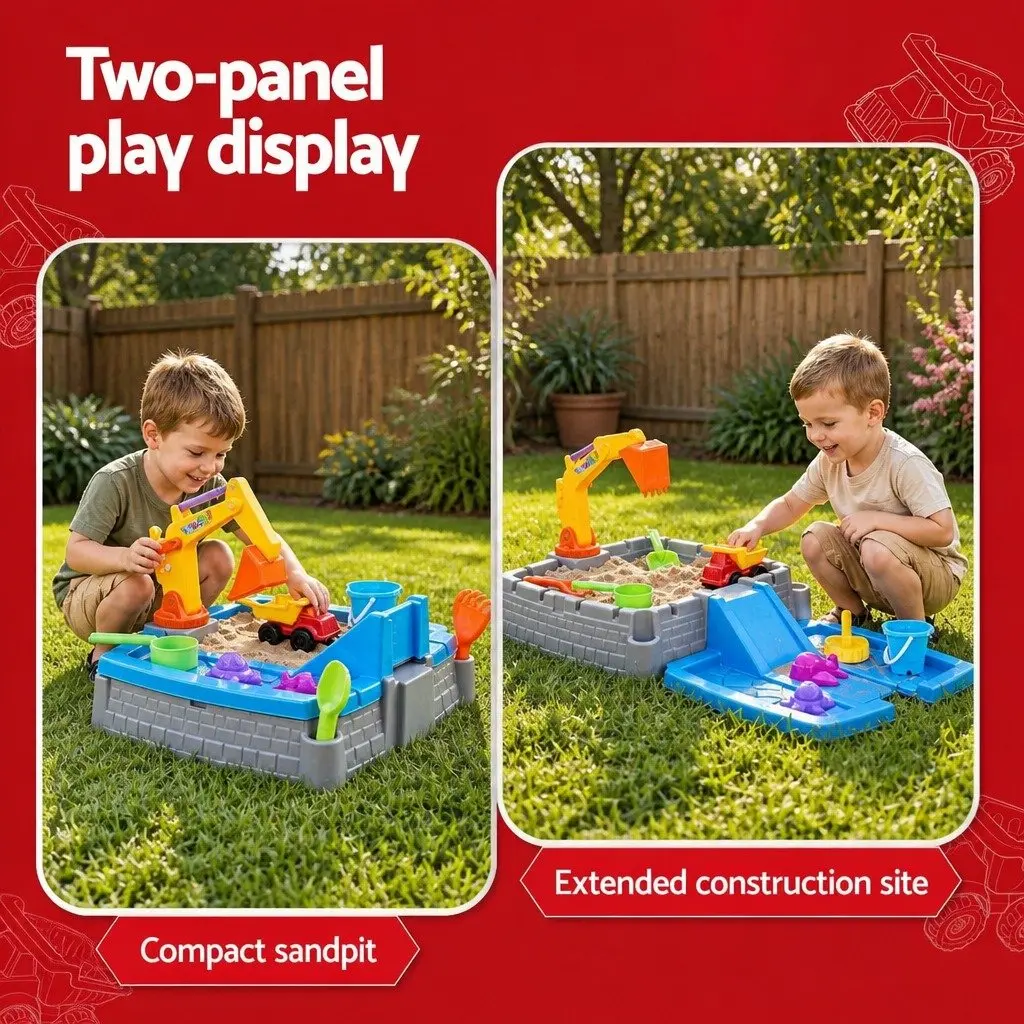 Kids 2-in-1 Sandpit Water Table Excavator Digger Extendable Sensory Play Toy Set