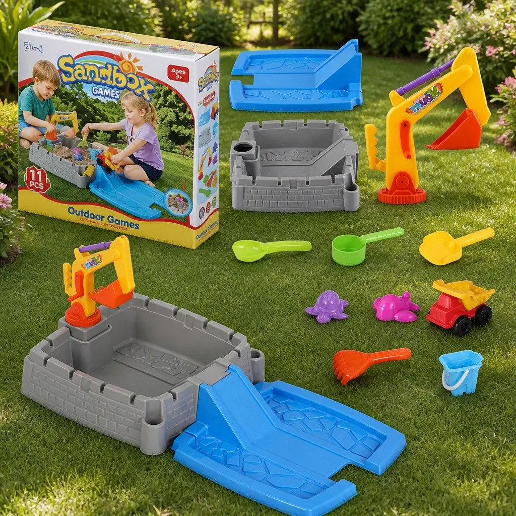 Kids 2-in-1 Sandpit Water Table Excavator Digger Extendable Sensory Play Toy Set