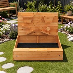 120cm Kids Wooden Sandbox with Dimensions and Specifications