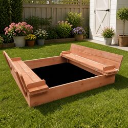 Kids Wooden Sandbox 90cm Foldable Seat Sand Pit Outdoor Play Equipment Beach