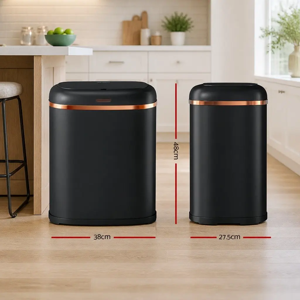 Automatic Rubbish Bin Kitchen 38L Hands-Free Black Steel