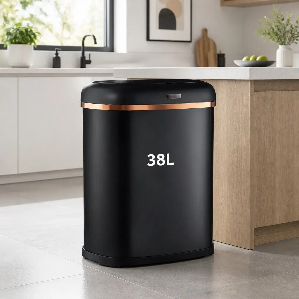 Automatic Rubbish Bin Kitchen 38L Hands-Free Black Steel