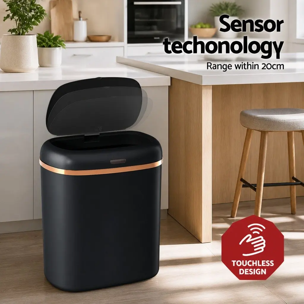 Automatic Rubbish Bin Kitchen 38L Hands-Free Black Steel