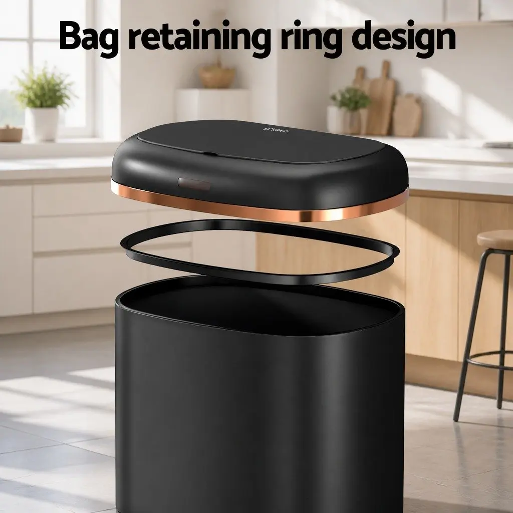Automatic Rubbish Bin Kitchen 38L Hands-Free Black Steel