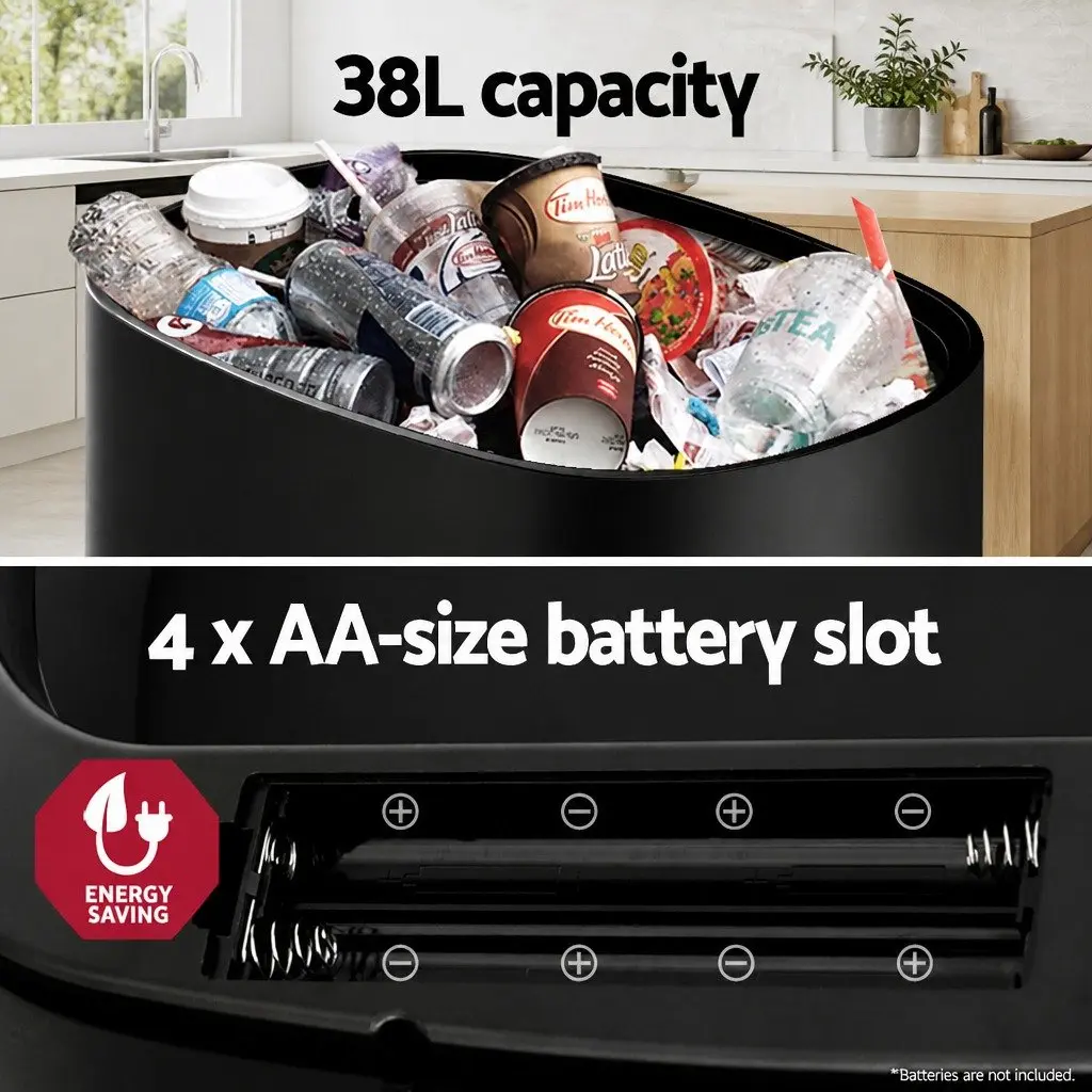 Automatic Rubbish Bin Kitchen 38L Hands-Free Black Steel