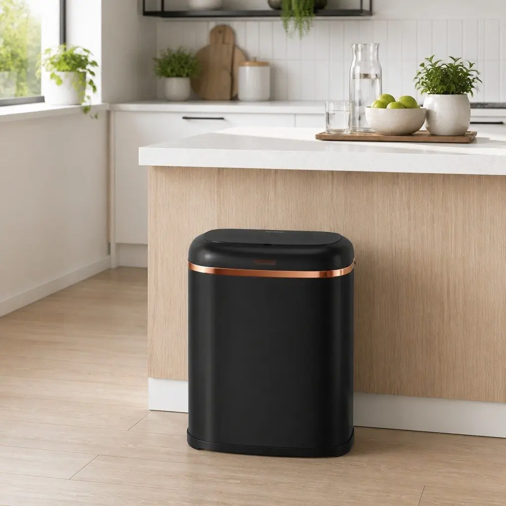Automatic Rubbish Bin Kitchen 38L Hands-Free Black Steel
