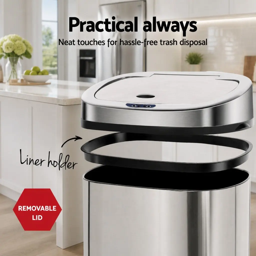 50L Motion Sensor Rubbish Bin in Silver