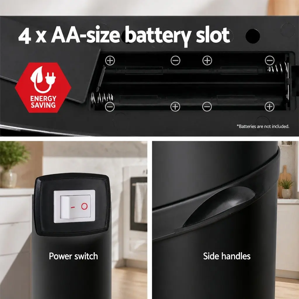 Motion Sensor Automatic Rubbish Bin 58L Hands-Free Kitchen Waste Black Steel