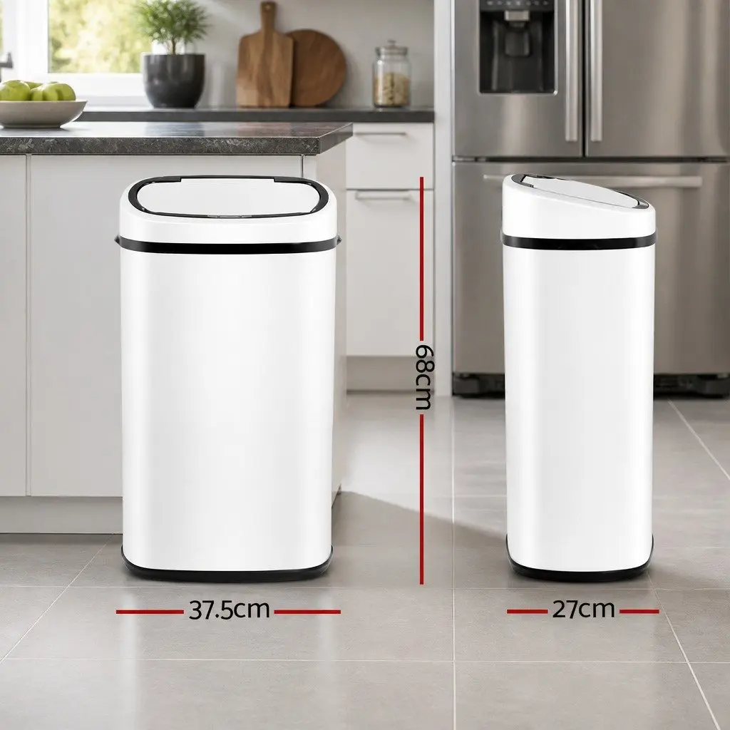 Automatic Motion Sensor Rubbish Bin Kitchen 58L White Steel