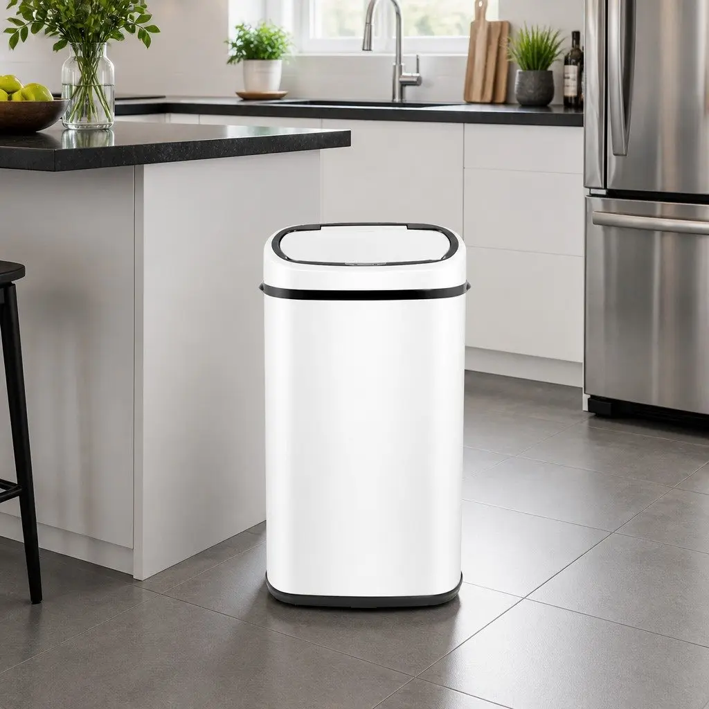 Automatic Motion Sensor Rubbish Bin Kitchen 58L White Steel